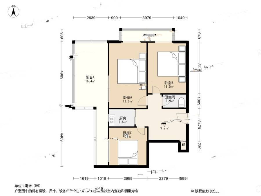 半步桥13号院3室1厅1卫67.8㎡户型图