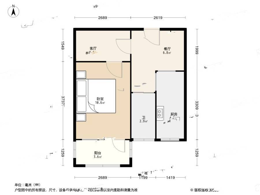 静安里1室1厅1卫39.8㎡户型图