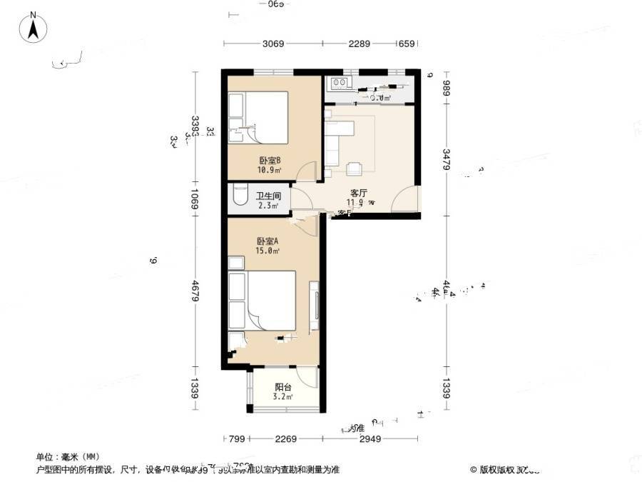 胜利三巷2室1厅1卫56.9㎡户型图