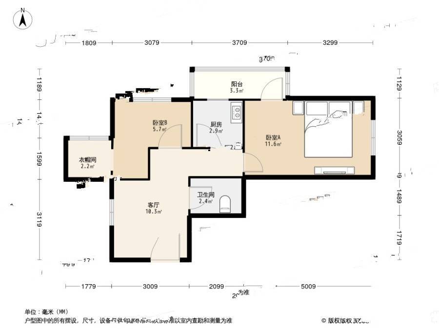 西坝河南里2室1厅1卫67.8㎡户型图