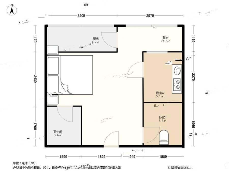 东领鉴筑1室0厅1卫49.8㎡户型图