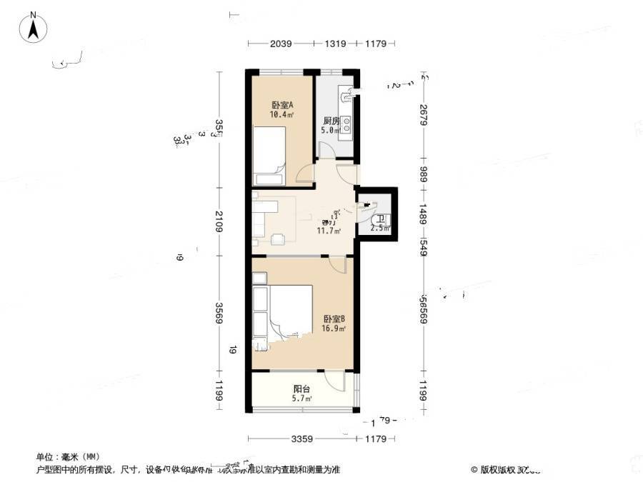 双花园西里2室1厅1卫54㎡户型图