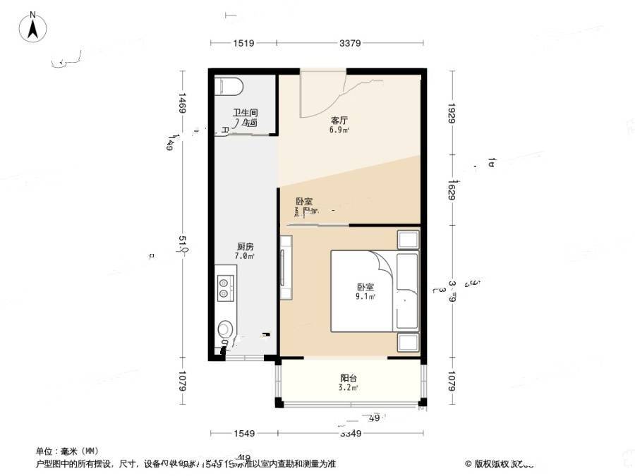 双花园西里1室0厅1卫47.6㎡户型图