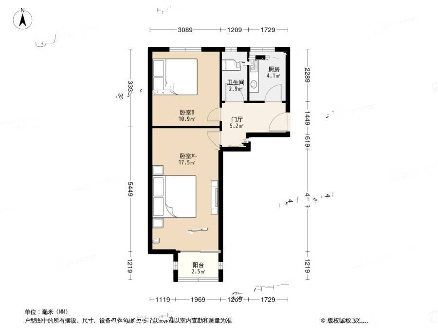 管庄北一里2室0厅1卫57㎡户型图