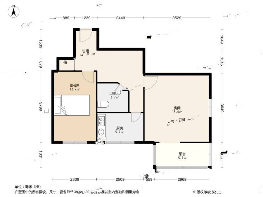 双柳树头条2室1厅1卫54㎡户型图