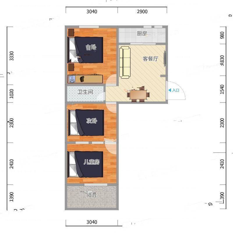 大山子北里3室0厅0卫56㎡户型图