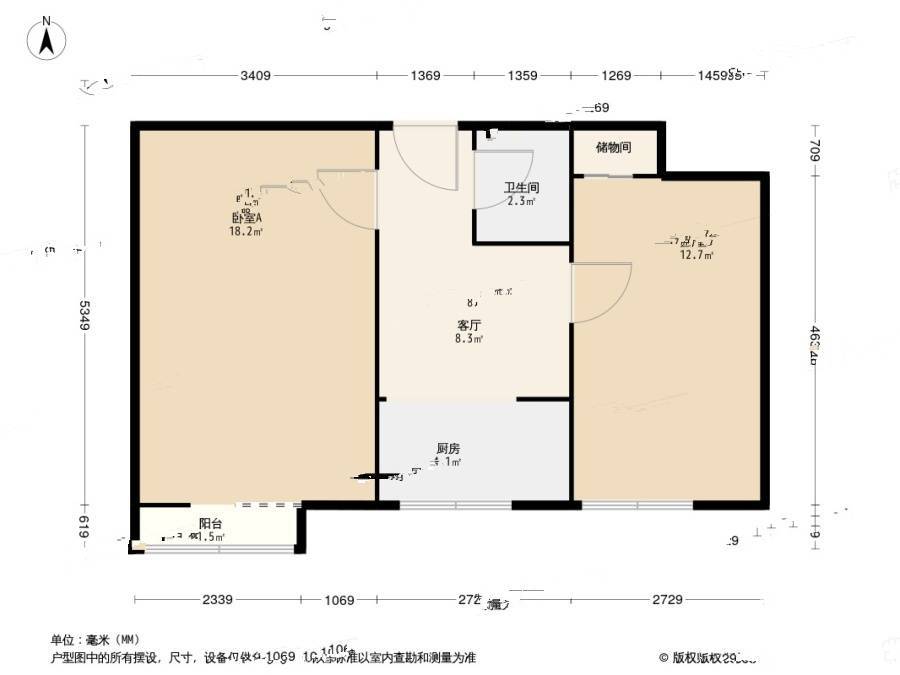 东架松2室1厅1卫50㎡户型图