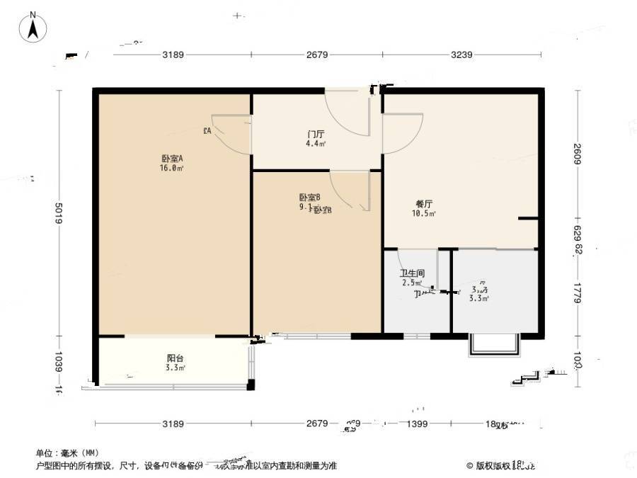 东架松2室1厅1卫61㎡户型图