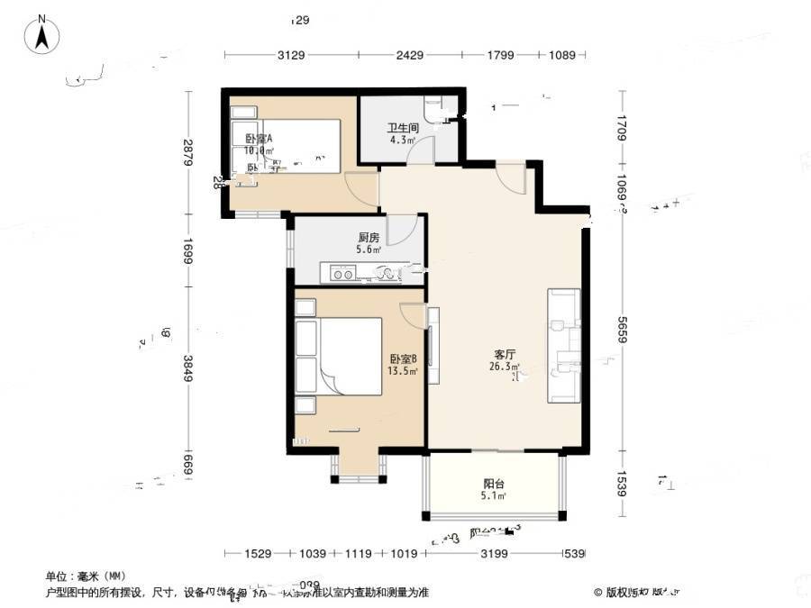 天泰苑A8区2室1厅1卫88.3㎡户型图