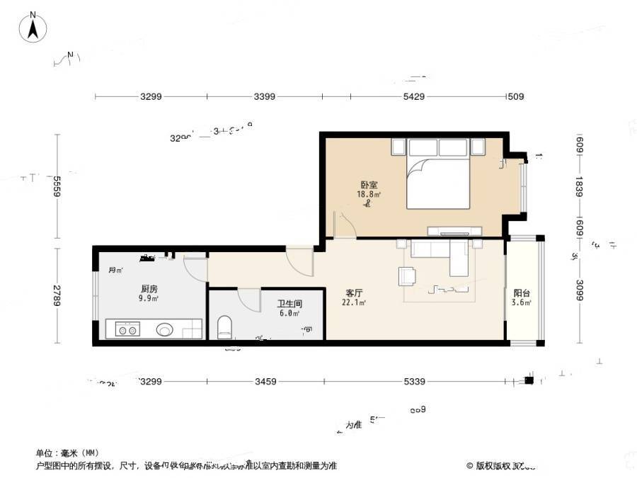 甘露园西里1室1厅1卫69.7㎡户型图