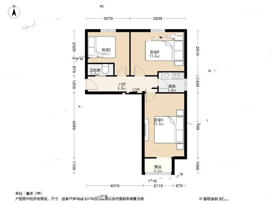 甘露园西里3室0厅1卫55㎡户型图