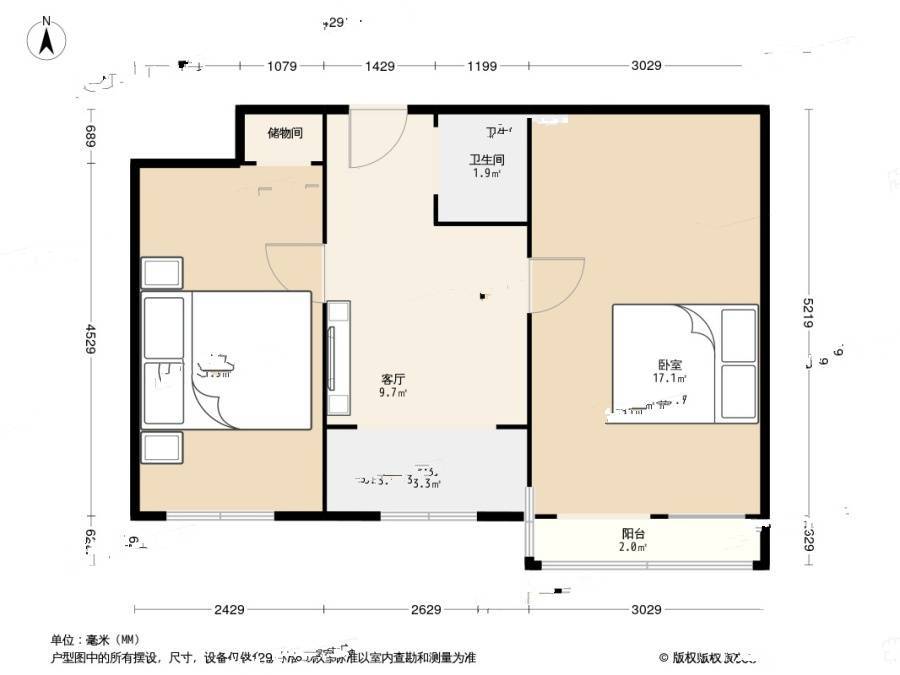 稻香园2室1厅1卫55㎡户型图