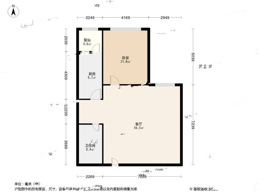 清缘里小区1室1厅1卫46㎡户型图