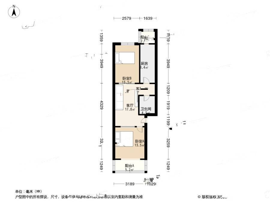 赵山社区2室1厅1卫60㎡户型图