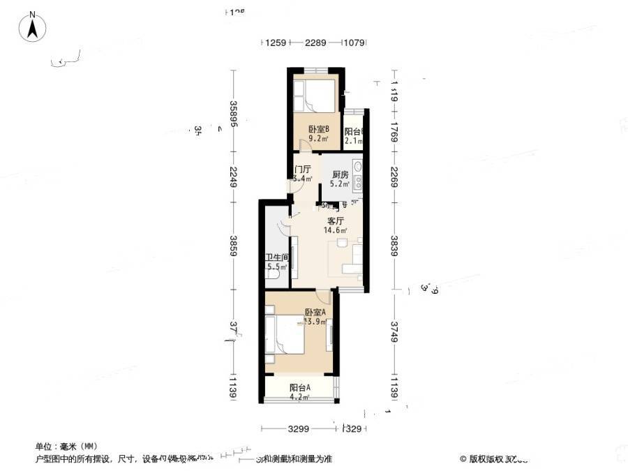 建西苑中里2室1厅1卫67㎡户型图