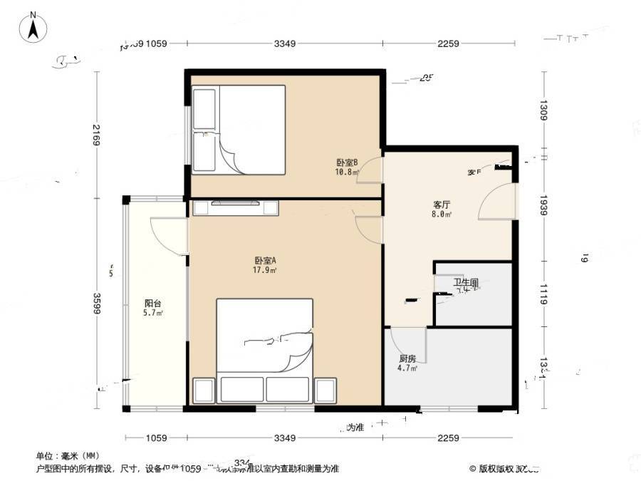 林业楼小区2室1厅1卫49㎡户型图