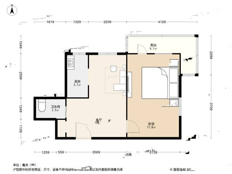 安装宿舍1室1厅1卫55.7㎡户型图