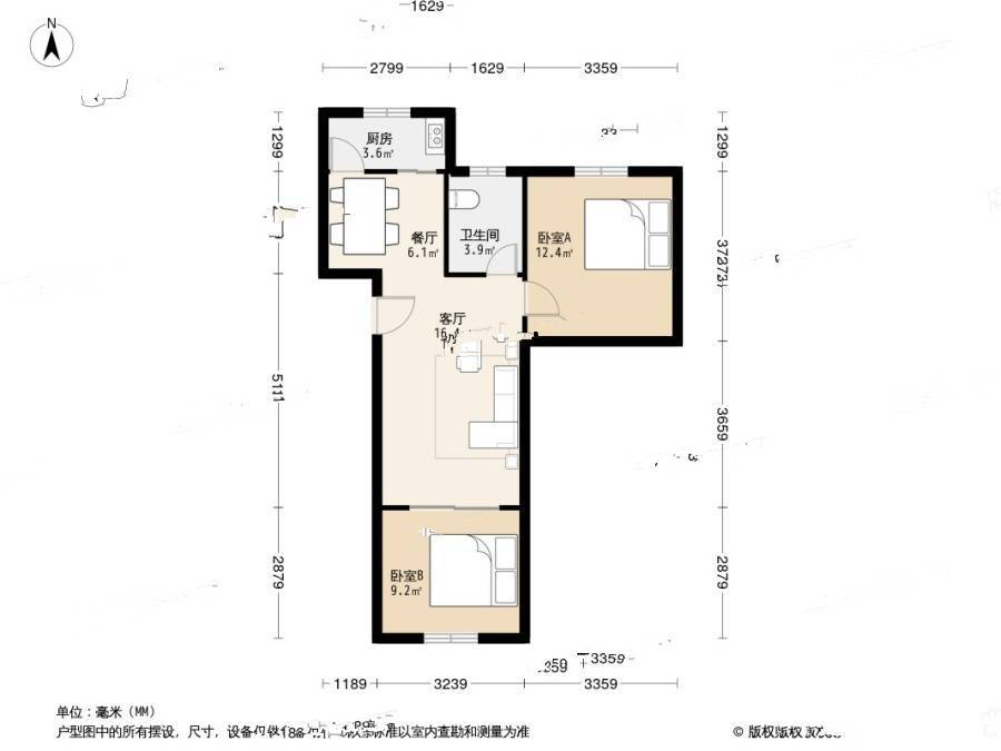 科源小区2室1厅1卫58㎡户型图