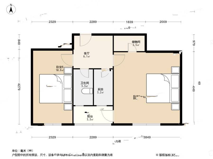 科源小区2室1厅1卫49.8㎡户型图