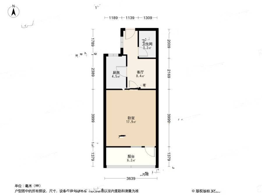 科源小区1室1厅1卫43㎡户型图