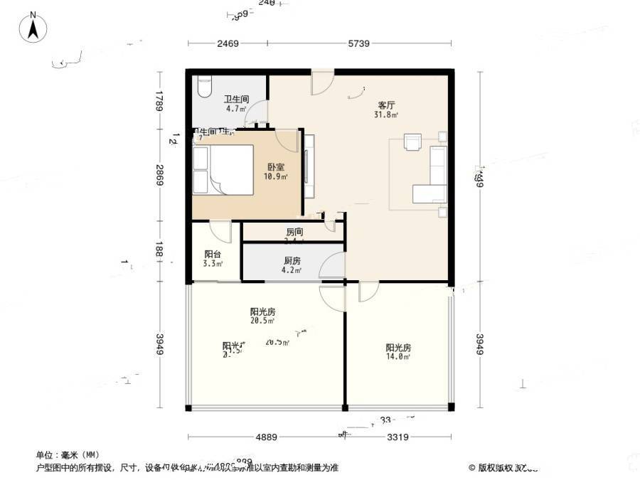 名佳花园三区1室1厅1卫64.7㎡户型图