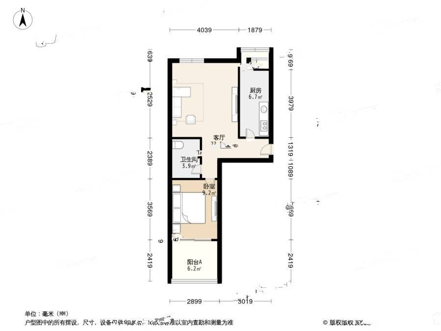 名佳花园三区1室1厅1卫64.5㎡户型图