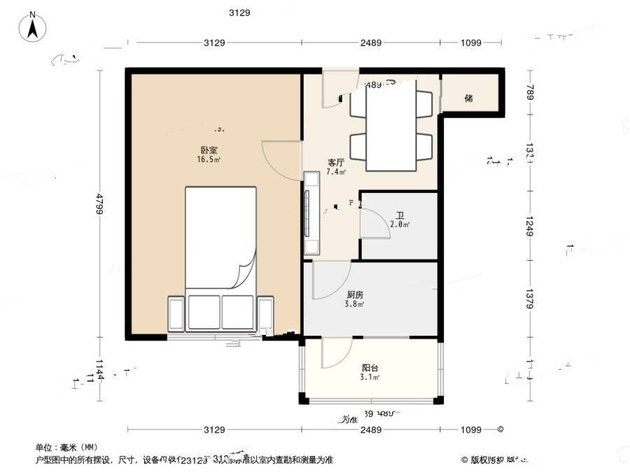 蓟门南里1室1厅1卫39㎡户型图