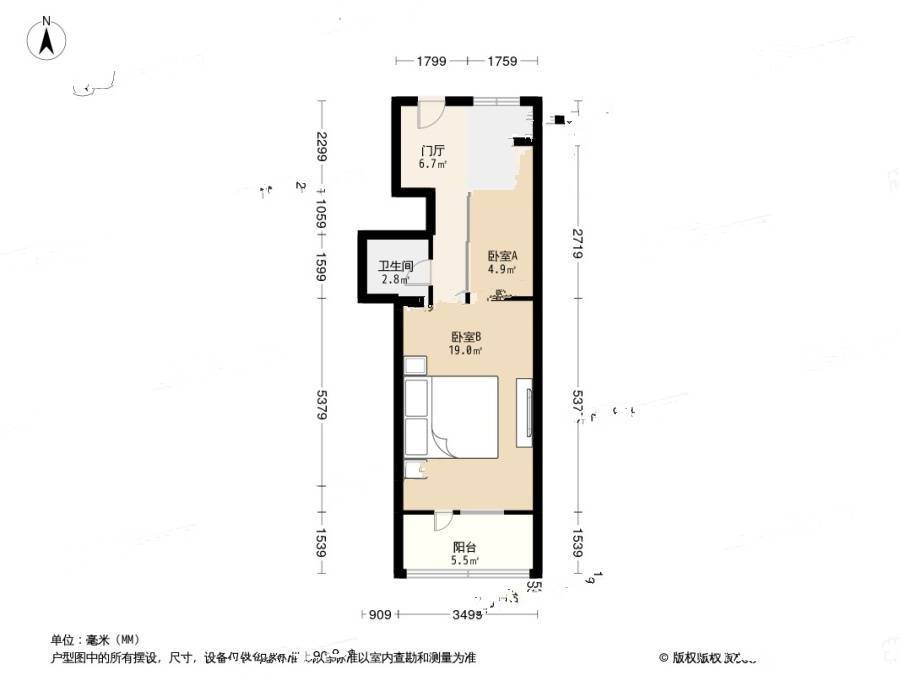 王庄路27号院1室1厅1卫42㎡户型图