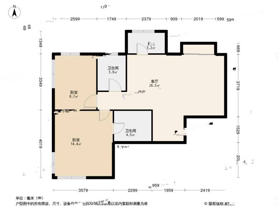 北京随园2室2厅2卫91㎡户型图