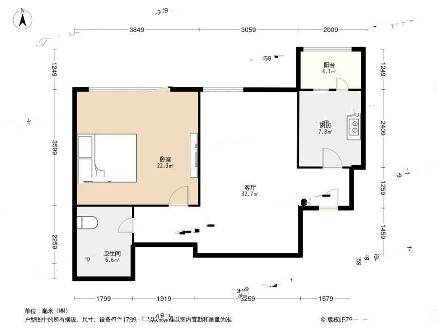 北京人家1室1厅1卫56㎡户型图