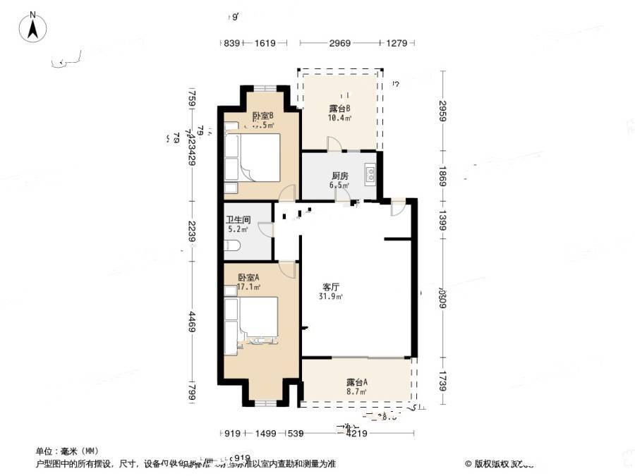 北京人家2室1厅1卫74㎡户型图