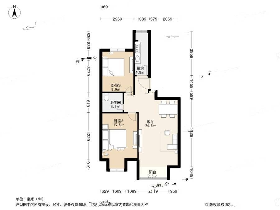 首开国风美唐一期2室1厅1卫91㎡户型图