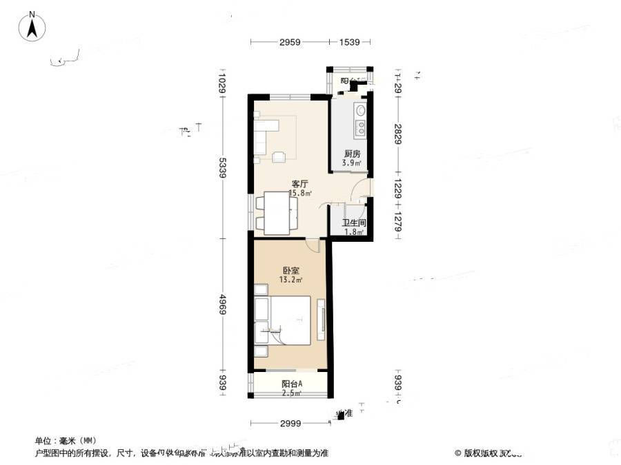 明春西园2室1厅1卫61㎡户型图