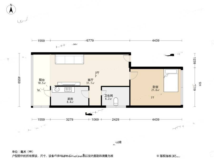 中上园5号院1室1厅1卫68㎡户型图