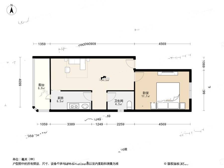 中上园5号院1室1厅1卫68.2㎡户型图