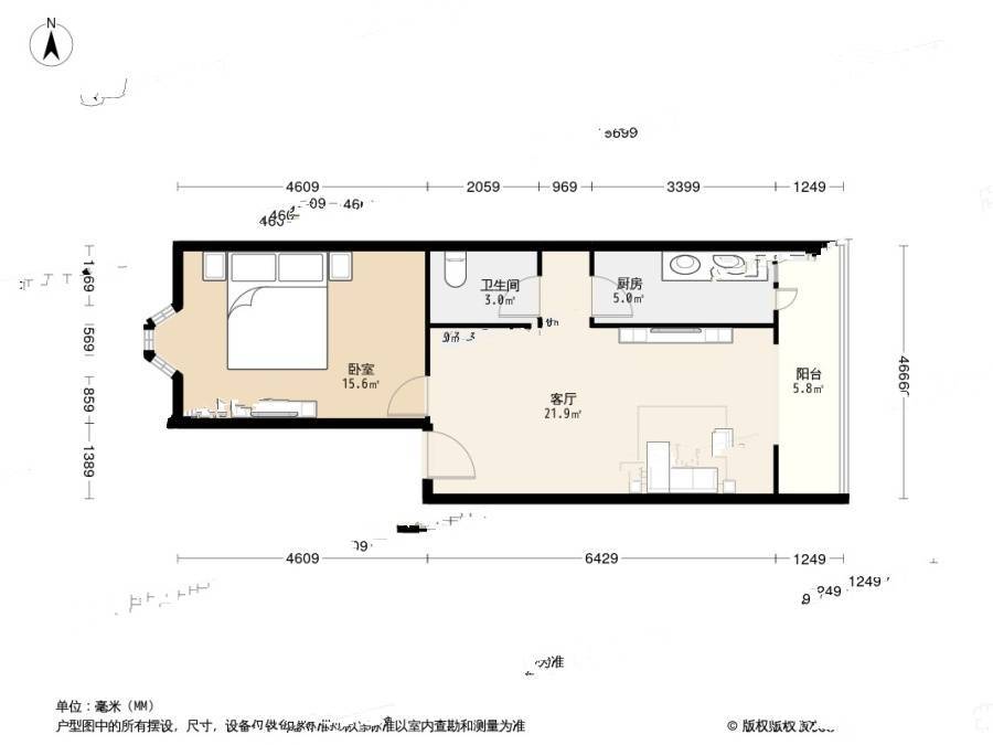 中上园5号院1室1厅1卫67㎡户型图