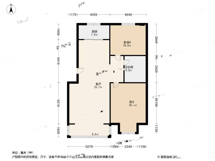 房山世界名园2室1厅1卫101㎡户型图