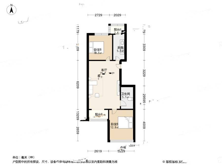 碧桂园小区C区2室1厅1卫92㎡户型图