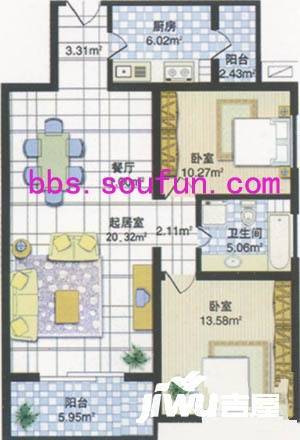 北潞春家园2室2厅1卫104.9㎡户型图