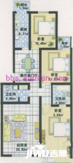 北潞春家园3室2厅2卫119.3㎡户型图