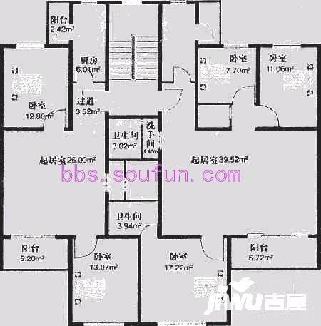 北潞春家园3室2厅2卫102.9㎡户型图