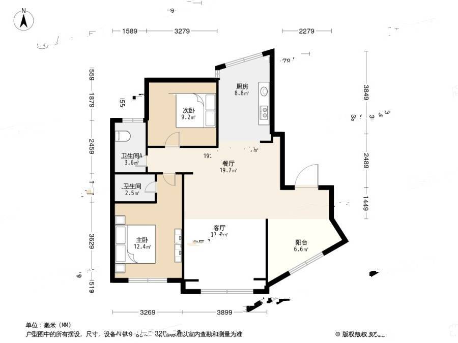 伟业嘉园2室2厅2卫114㎡户型图