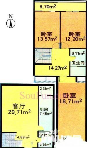 房山时尚家园3室1厅1卫168.7㎡户型图