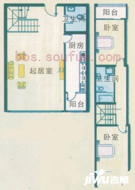 房山时尚家园2室1厅2卫132.7㎡户型图