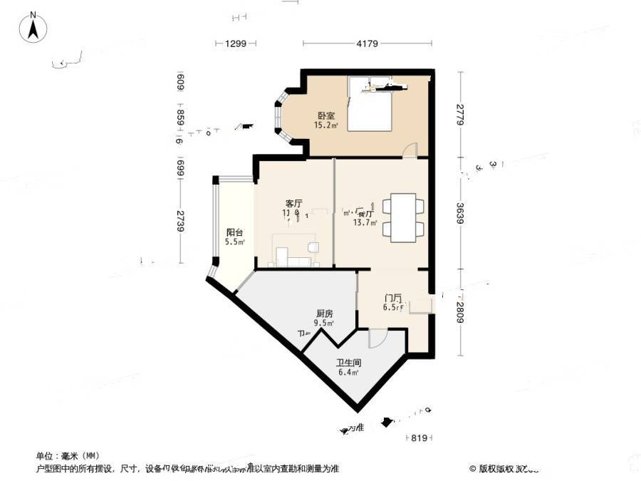 玉竹园一里2室1厅1卫79㎡户型图