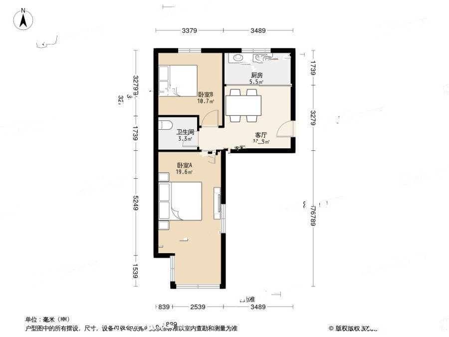 三里河一区2室1厅1卫56㎡户型图