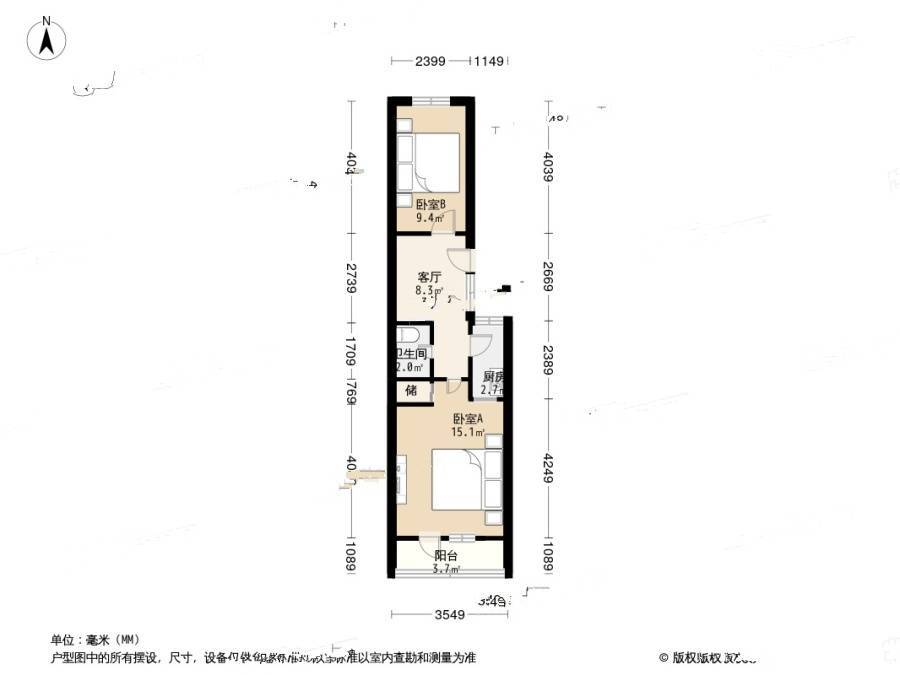 三里河一区2室0厅1卫57.8㎡户型图