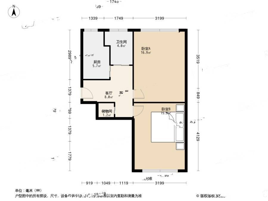 三里河二区2室0厅1卫49.3㎡户型图