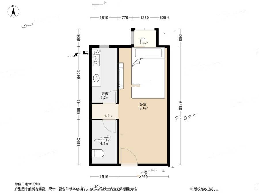 庄胜二期1室0厅1卫43㎡户型图