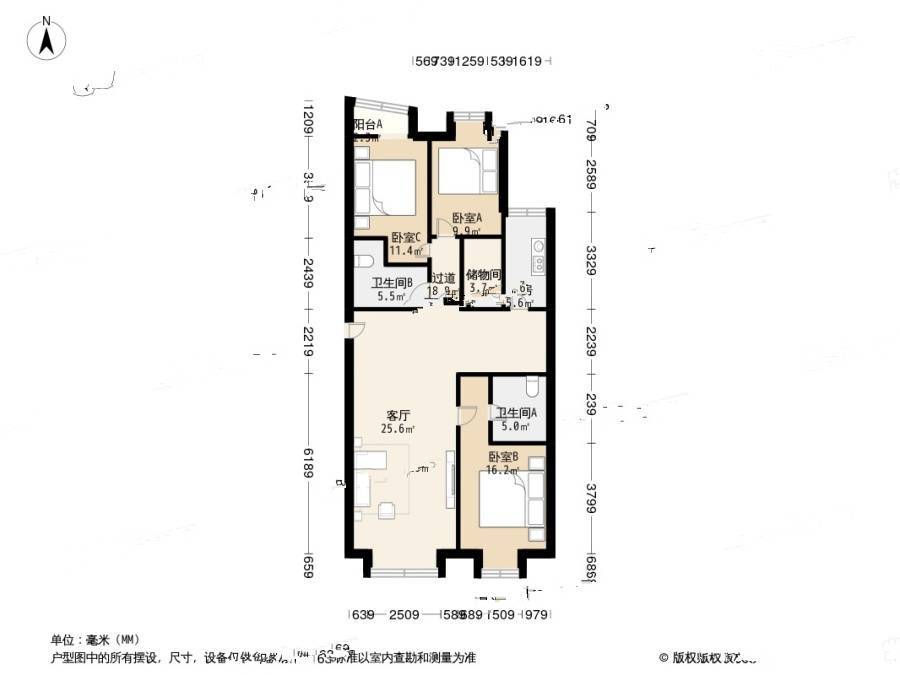 庄胜二期3室2厅2卫132㎡户型图